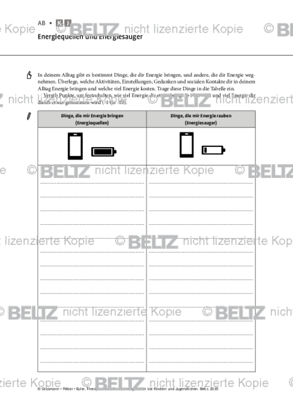 Emotionsregulation (K/J): Energiequellen und Energiesauger