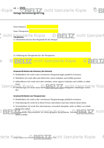 Psychodynamische Interventionen: Vorlage Behandlungsvertrag