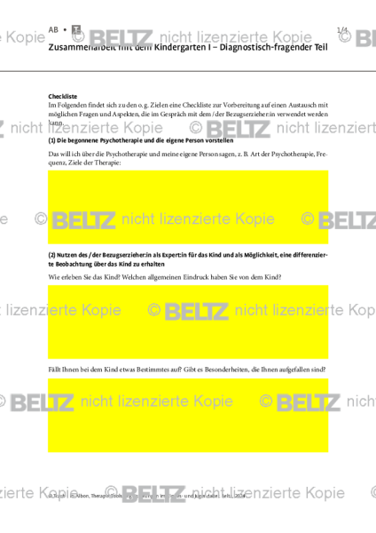 Angst bei Kindern und Jugendlichen: Zusammenarbeit mit Kindergarten I – Diagnostisch-fragender Teil