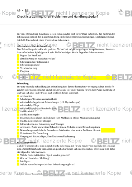 Chronische Erkrankungen: Checkliste zu möglichen Problemen und Handlungsbedarf