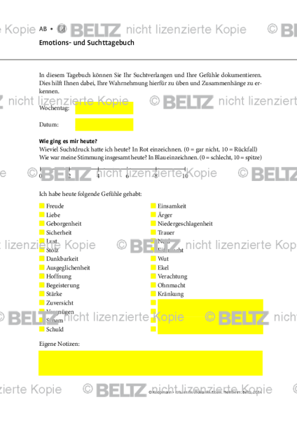 Suchtkranke Eltern: Emotions- und Suchttagebuch