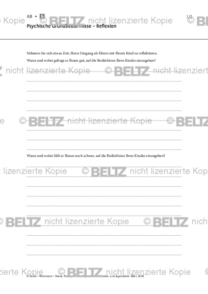 Depression: Psychische Grundbedürfnisse – Reflexion