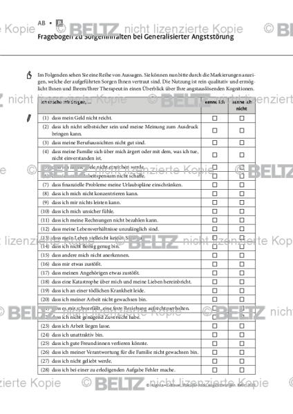 Angststörungen: Fragebogen zu Sorgeninhalten bei Generalisierter Angststörung