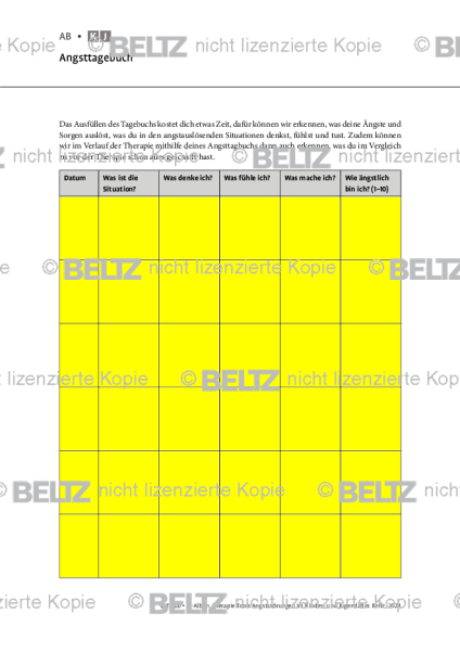 Angst bei Kindern und Jugendlichen: Angsttagebuch