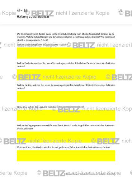 Selbstverletzendes Verhalten: Haltung zu Suizidalität