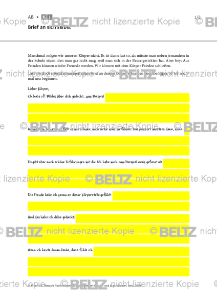 Körperbildstörungen bei Kindern und Jugendlichen: Brief an sich selbst