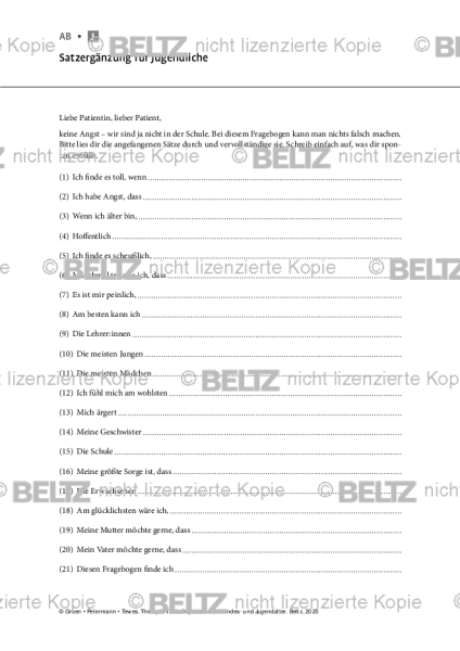 Depression: Satzergänzung für Jugendliche