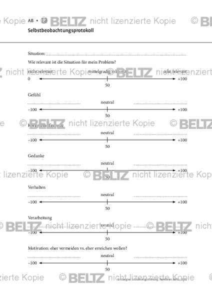 Soziale Angststörung: Selbstbeobachtungsprotokoll