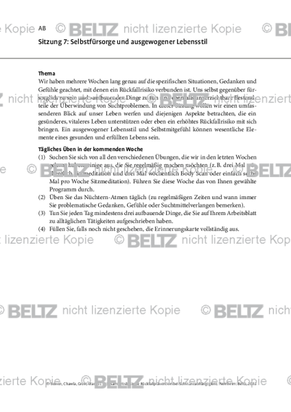 MBRP: Sitzung 7: Selbstfürsorge und ausgewogener Lebensstil