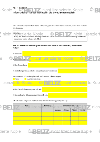 Chronische Erkrankungen: Informationen für den Wechsel in die Erwachsenenmedizin