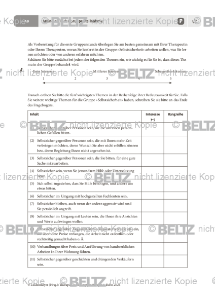 Gruppentherapie: Meine Ziele der Gruppenteilnahme zur Selbstsicherheit