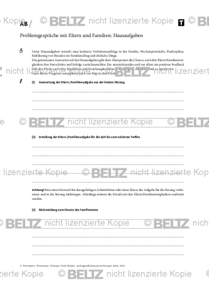 Kinder- und Jugendlichenpsychotherapie: Gespräche mit Eltern und Familien: Hausaufgaben