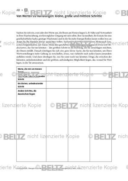 ACT: Von Werten zu Handlungen: kleine, große und mittlere Schritte
