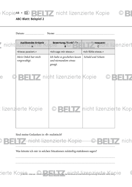 CPT bei PTBS: ABC-Blatt: Beispiel 2