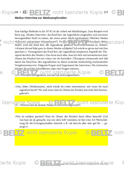 Schematherapie Kinder: Modus-Interview zur Modusexploration