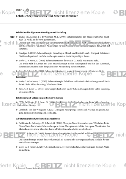 Schematherapie: Lehrbücher, Lehrvideos und Arbeitsmaterialien
