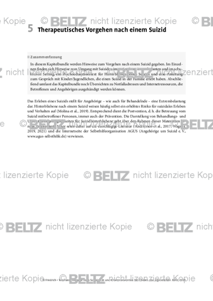 Suizidalität bei Kindern und Jugendlichen: Einleitung Therapeutisches Vorgehen nach einem Suizid