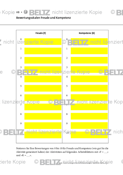 Kognitive Therapie: Bewertungsskalen Freude und Kompetenz