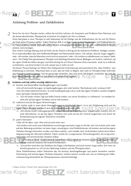 Angststörungen: Anleitung Problem- und Zieldefinition