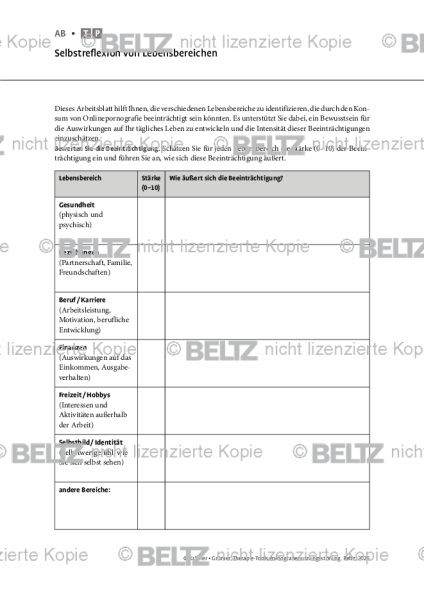 Pornografienutzungsstörung: Selbstreflexion von Lebensbereichen
