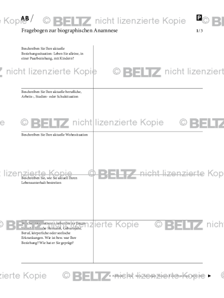 Depression: Fragebogen zur biografischen Anamnese