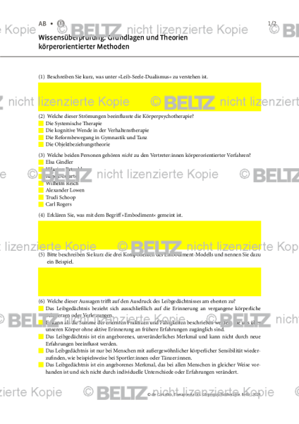 Körperpsychotherapie: Wissensüberprüfung: Grundlagen und Theorien körperorientierter Methoden