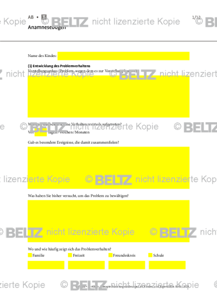 Angst bei Kindern und Jugendlichen: Anamnesebogen
