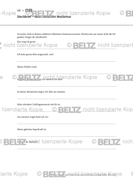 Selektiver Mutismus: Steckbrief – Mein selektiver Mutismus