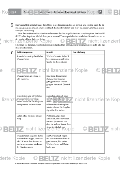 Störungsmodelle: Das kognitive Modell: Besonderheiten des Traumagedächtnisses