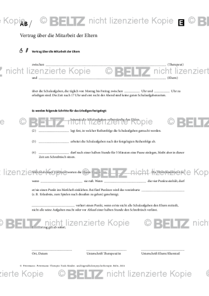 Kinder- und Jugendlichenpsychotherapie: Vertrag über die Mitarbeit der Eltern