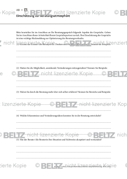 Motivierende Gesprächsführung: Einschätzung zur Beratungsatmosphäre