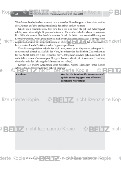 Prävention sexuellen Missbrauchs: Annahme zu Frauen/Männern und Sexualität