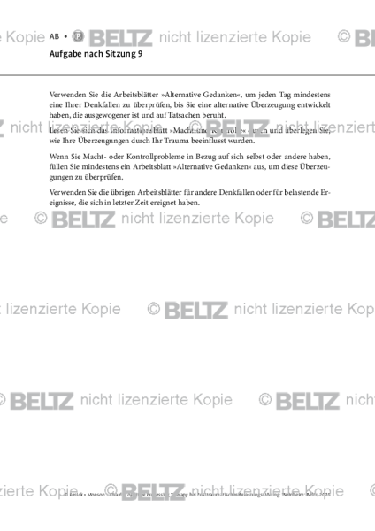 CPT bei PTBS: Aufgabe Sitzung 9