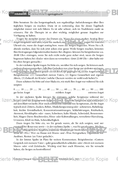 Generalisierte Angststörung: Instruktion »Sorgentagebuch«