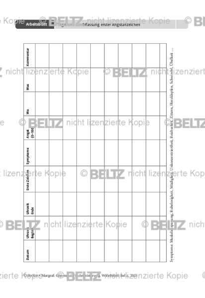 Generalisierte Angststörung: Tagebuch zur Erfassung erster Angstanzeichen