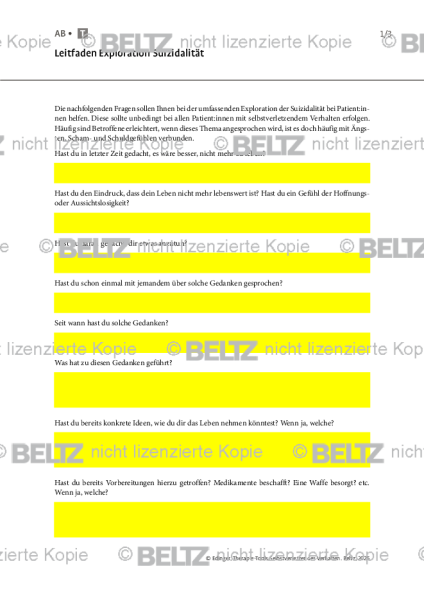 Selbstverletzendes Verhalten: Leitfaden Exploration Suizidalität