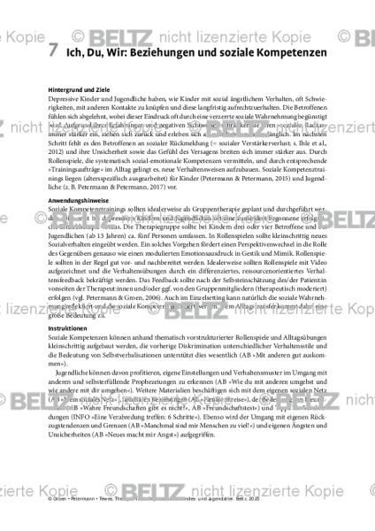 Depression: Einleitung Ich, Du, Wir: Beziehungen und soziale Kompetenzen