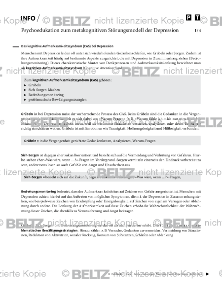 Psychoedukation zum metakognitiven Störungsmodell der Depression
