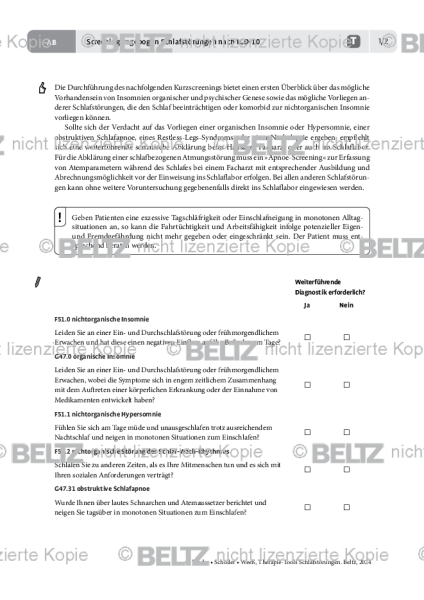 Screeningfragebogen Schlafstörungen nach ICD-10
