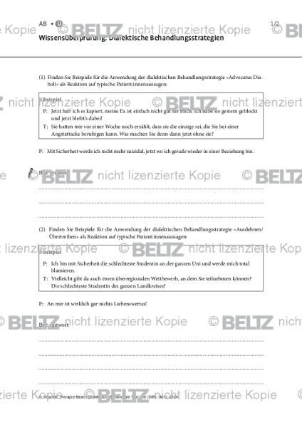 DBT: Wissensüberprüfung – Dialektische Behandlungsstrategien