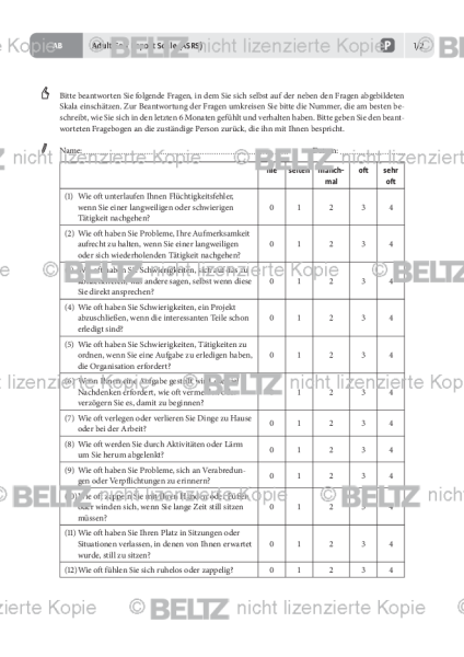 ADHS Im Erwachsenenalter Adult Self Report Scale ASRS Psychotherapie Tools