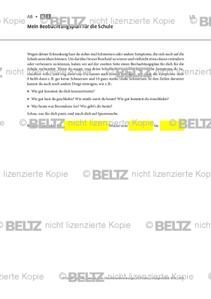 Chronische Erkrankungen: Mein Beobachtungsplan für die Schule