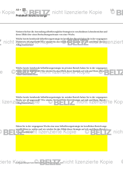 Selbstverletzendes Verhalten: Protokoll Selbstfürsorge