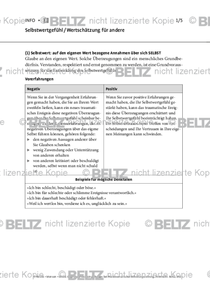 CPT bei PTBS: Selbstwertgefühl / Wertschätzung für andere