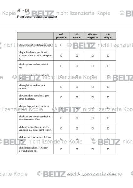 Selbstbewusstsein: Fragebogen Selbstakzeptanz