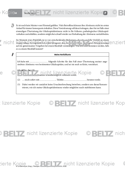 Gruppentherapie: Notfallkarte (Pathologisches Glücksspiel)