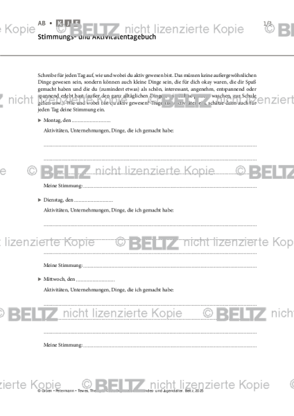 Depression: Stimmungs- und Aktivitätentagebuch