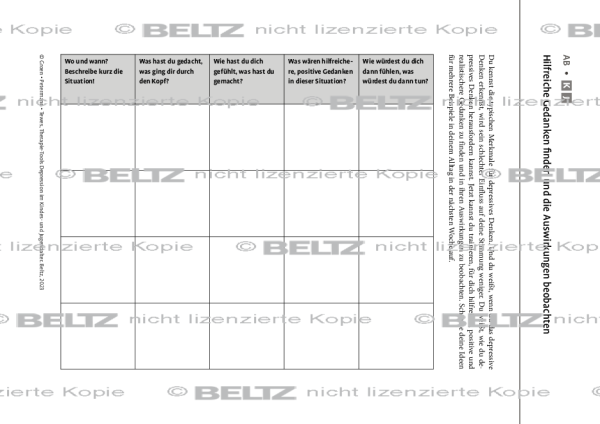Depression: Hilfreiche Gedanken finden und die Auswirkungen beobachten