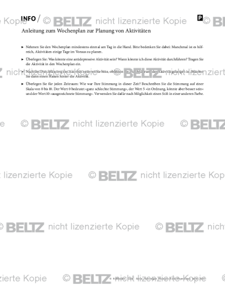 Depression: Anleitung zum Wochenplan zur Planung von Aktivitäten