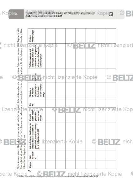 PTBS: Tagebuch – Konsum von Alkohol und illegalen Substanzen